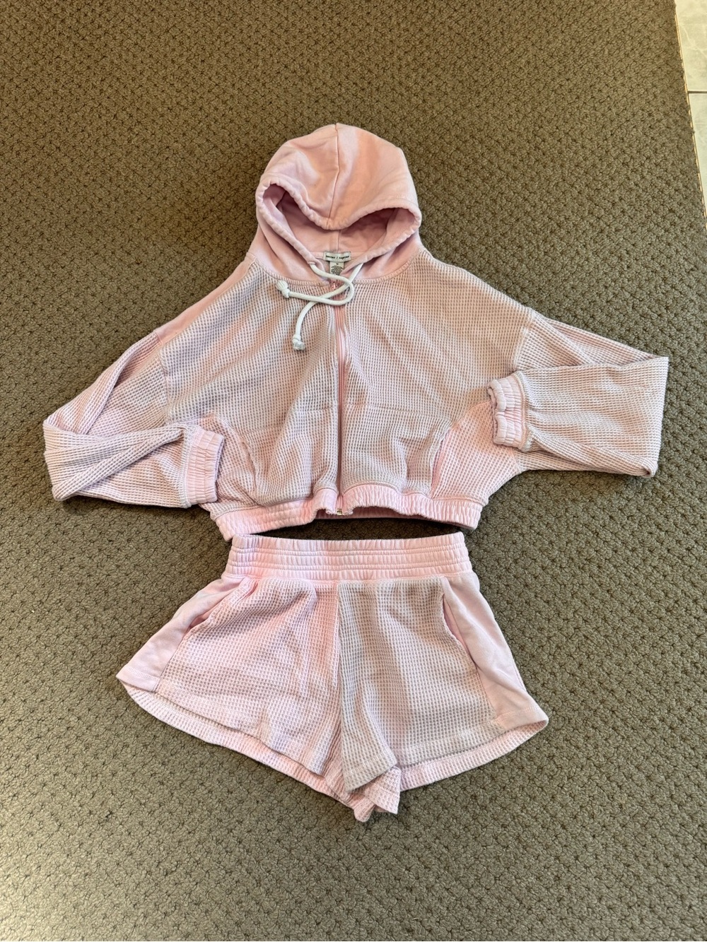 better / together Pink Waffle-Knit Zip Hoodie Sweater - M